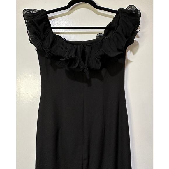 Ieena 4 Mac Duggal Off the Shoulder Ruffle Detail Column Gown Black 4 NWT 49643 - Picture 12 of 15